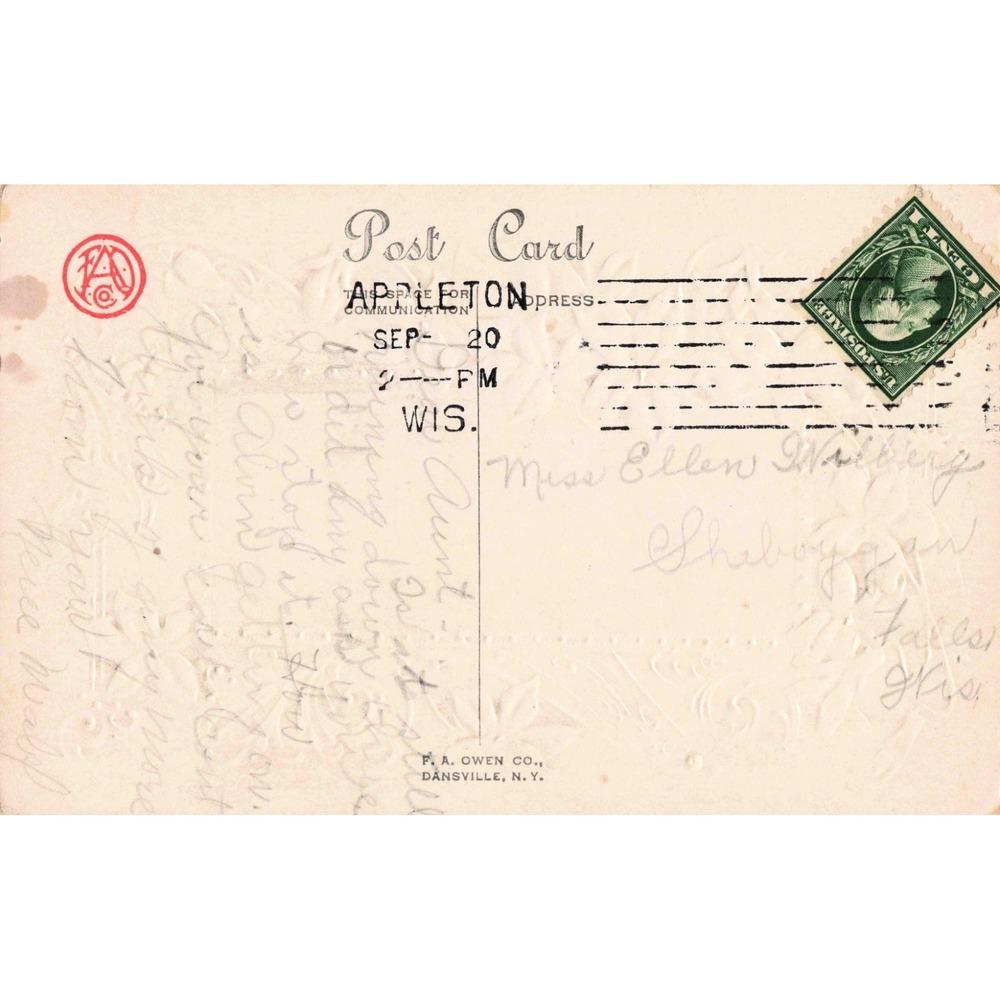 Vtg Good Cheer Series No 434 RPPC Postcard Violets Embossed 1920 Postmark - Picture 2 of 2